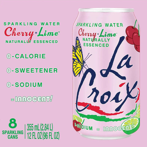 La Croix Sparkling Water, Cherry Lime, 8-Pack Zero Sugar, Zero Calories, Zero Sodium